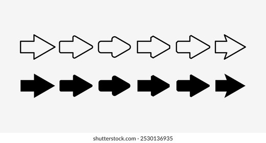 A set of different navigation arrows. Arrows pointing in the direction. Simple icons. Arrow options.