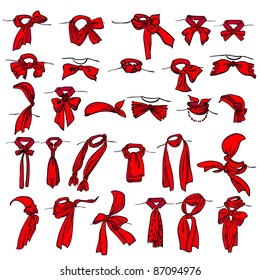 set of different neckerchiefs tied in different ways