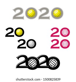 Set of different New 2020 year numbers with water ball silhouettes