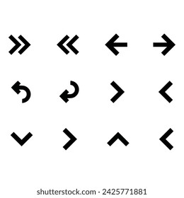 Set of different new style black arrows. Directional arrow flat style isolated on white background. Cursor. Vector illustration.