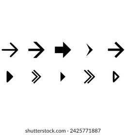 Set of different new style black arrows. Directional arrow flat style isolated on white background. Cursor. Vector illustration.