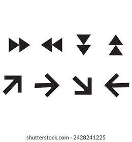 Set of different new style black arrows. Directional arrow flat style isolated on white background. Cursor. Vector illustration. Set of vector arrows. Arrows Black vector on white background. Arrow.