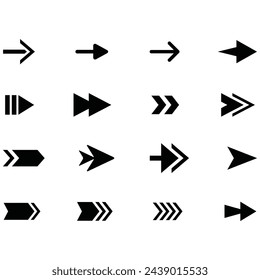 Set of different new style black arrows. Directional Sing flat style isolated on white background. Cursor Vector illustration. Arrow Black symbol vector on white background.