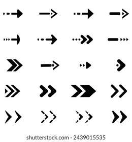 Set of different new style black arrows. Directional Sing flat style isolated on white background. Cursor Vector illustration. Arrow Black symbol vector on white background.