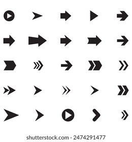 Set of different new style black arrows. Directional arrow flat style isolated on white background. Cursor. Vector illustration. Set of vector arrows. Arrows Black vector on white background. 