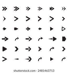 Set of different new style black arrows. Directional arrow flat style isolated on white background. Cursor. Vector illustration. Set of vector arrows. Arrows Black vector on white background.