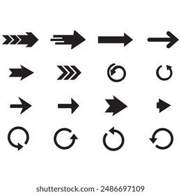 Set of different new style black arrows. Directional arrow flat style isolated on white background. Cursor. Vector illustration. Set of vector arrows. Arrows Black vector on white background.