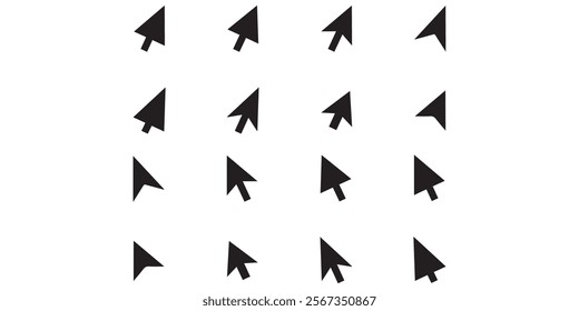 Set of different new style black arrows. Directional arrow flat style isolated on white background. Cursor. Vector illustration. Set of vector arrows. Arrows Black vector on white background.