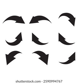 Set of different new style black arrows. Directional arrow flat style isolated on white background. Cursor. Vector illustration. Set of vector arrows. Arrows Black vector on white background.