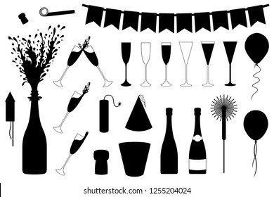 Set of different New Year's Eve objescts isolated on white