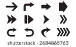 Set of different new-style black arrows. Directional arrow flat style isolated on a white background.