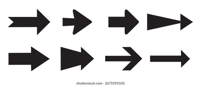 Set of different new-style black arrows. Directional arrow flat style isolated on a white background. 