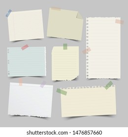 Set of different note papers on isolated background.Vector illustration.