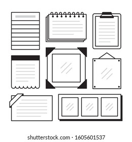 Set of different note papers on isolated background. Vector illustration