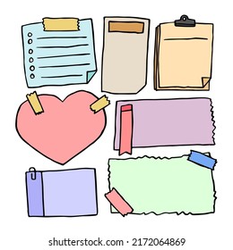 Set of different note papers on isolated background.Vector illustration.