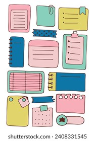 set of different notebooks, notepads, tablets, planners. For the record. Stationery. Back to school. Vector illustration.