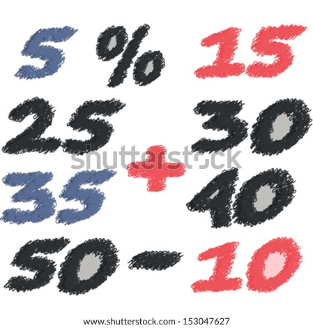 Set of different numbers of discounts. Pencil scribble. Can be used for different purposes