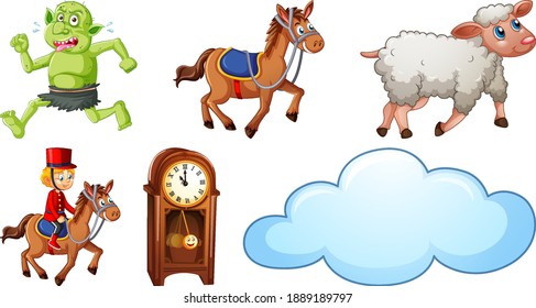 Set of different nursery rhyme character isolated on white background illustration