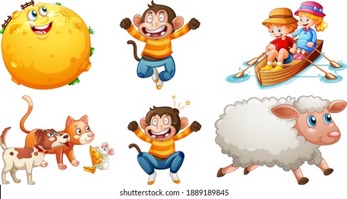 Set of different nursery rhyme character isolated on white background illustration