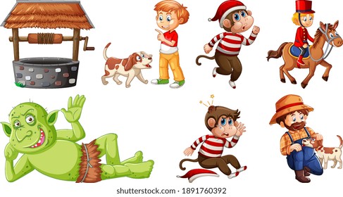 Set of different nursery rhyme character isolated on white background illustration