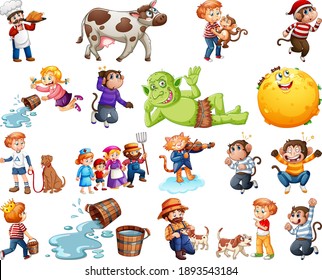 Set of different nursery rhyme character isolated on white background illustration