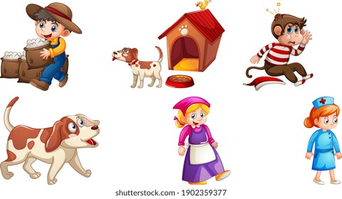 Set of different nursery rhyme character isolated on white background illustration