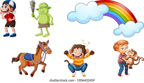 Set of different nursery rhyme character isolated on white background illustration