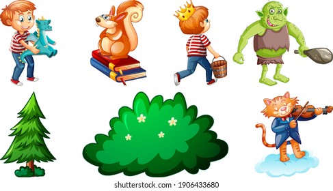 Set of different nursery rhyme character isolated on white background illustration