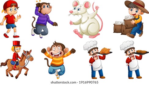 Set of different nursery rhyme character isolated on white background illustration