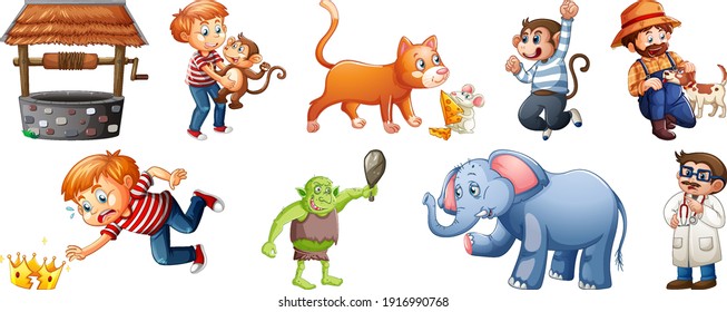 Set of different nursery rhyme character isolated on white background illustration