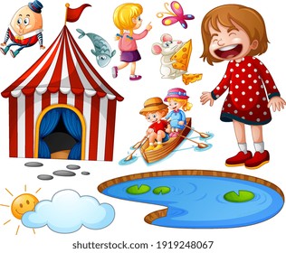 Set of different nursery rhyme character isolated on white background illustration