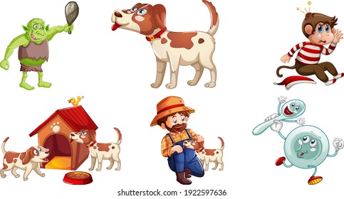 Set of different nursery rhyme character isolated on white background illustration