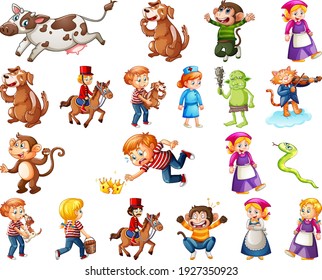Set of different nursery rhyme character isolated on white background illustration