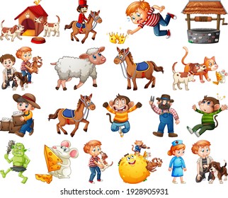 Set of different nursery rhyme character isolated on white background illustration