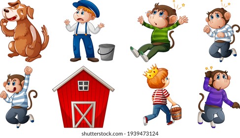 Set of different nursery rhyme character isolated on white background illustration