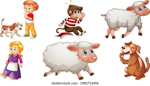 Set of different nursery rhyme character isolated on white background illustration