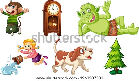 Set of different nursery rhyme character isolated on white background illustration