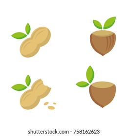 A set of different nut and peanut icons