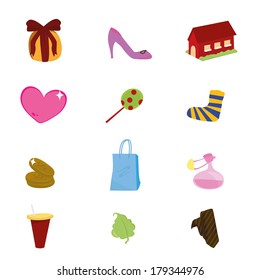 a set of different objects as icons and others