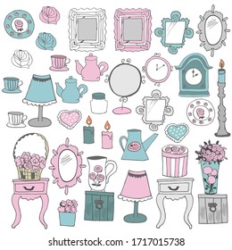 set with different objects on white background 