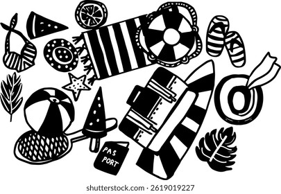  set of different objects for vacation beach