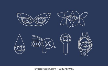 A set of different observing and peeping eyes. Funky linear signs and symbols. Modern vector design elements