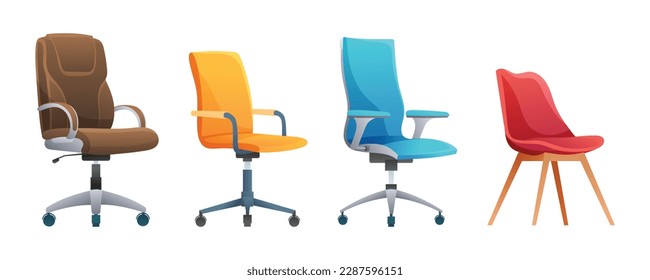 Set of different office chairs vector illustration isolated on white background