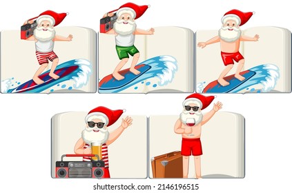 Set of different opened blank books with Santa Claus illustration