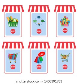A set of different options online stores for online shopping themes.