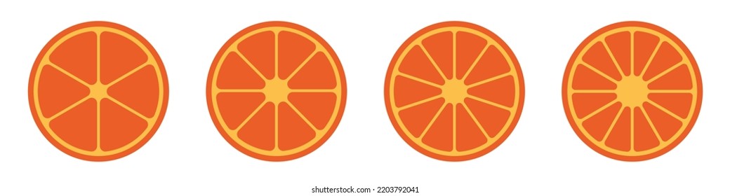 Conjunto de iconos de naranja y mandarina diferentes. Citrus. Vitamina C.