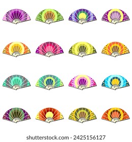 Set mit verschiedenen Ornament-Fans auf weißem Hintergrund dekorative Sammlung Art Design Objekte Clipart 	