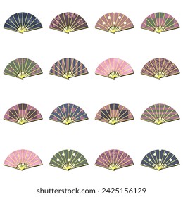 set with different ornament fans on white background decorative collection art design objects clipart 	
