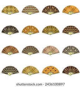 set with different ornament fans on white background decorative collection art design objects clipart	
