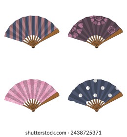 set with different ornament fans on white background decorative collection art design objects clipart	
